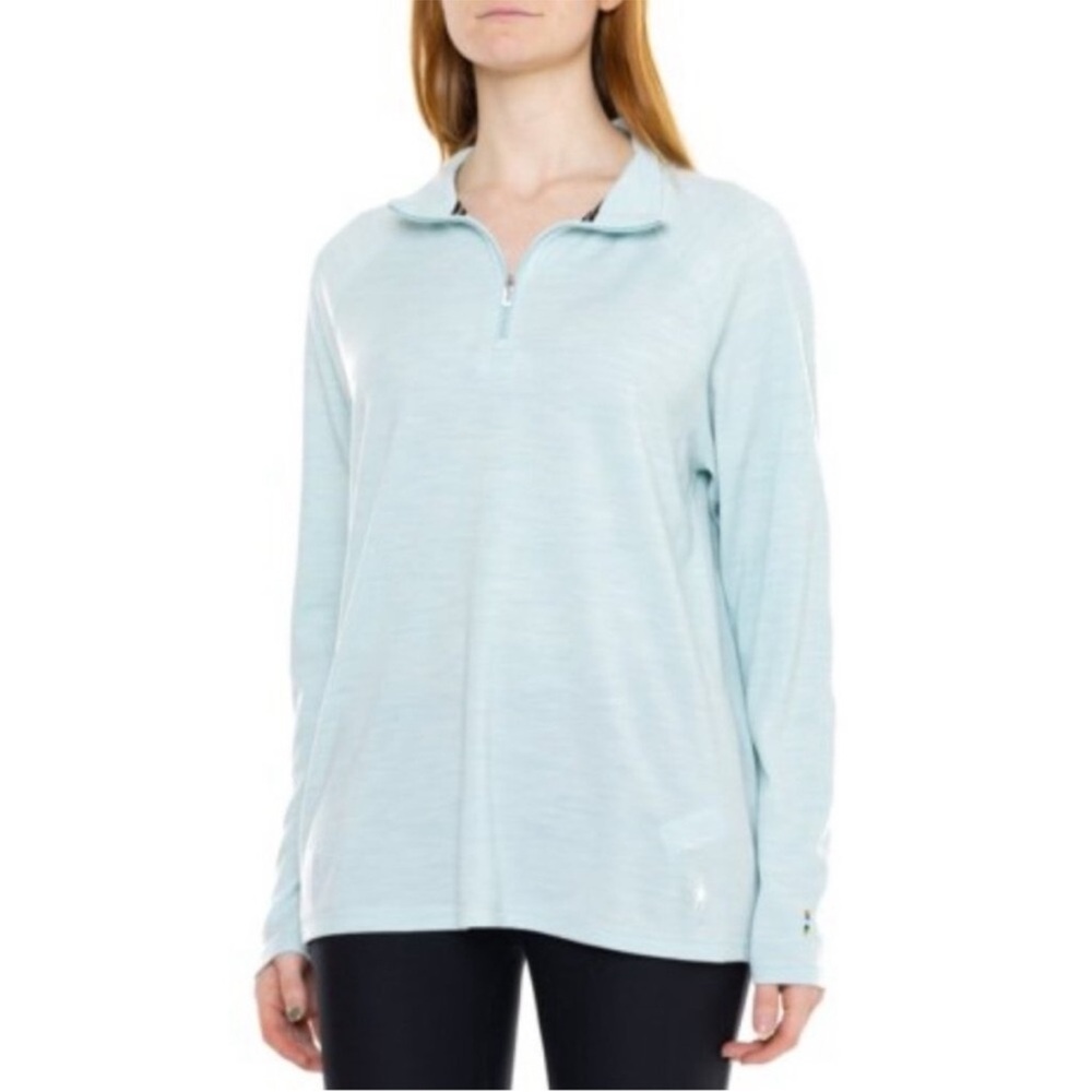 Smartwool Women’s Merino 250 Base Layer 1/4 Zip Blue Bleached Aqua Sz M